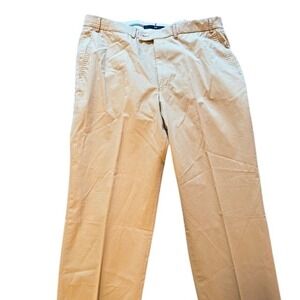 Hiltl Men's 36/38W Pleated Cuffed Khaki Trousers German Luxury Cotton Pants